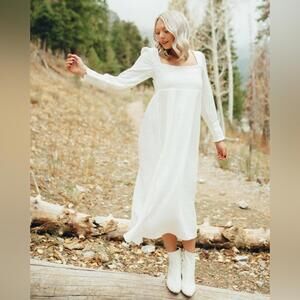 NEW People Of‎ Leisure 100% Organic Cotton White Gauze Eleanor Midi Dress M